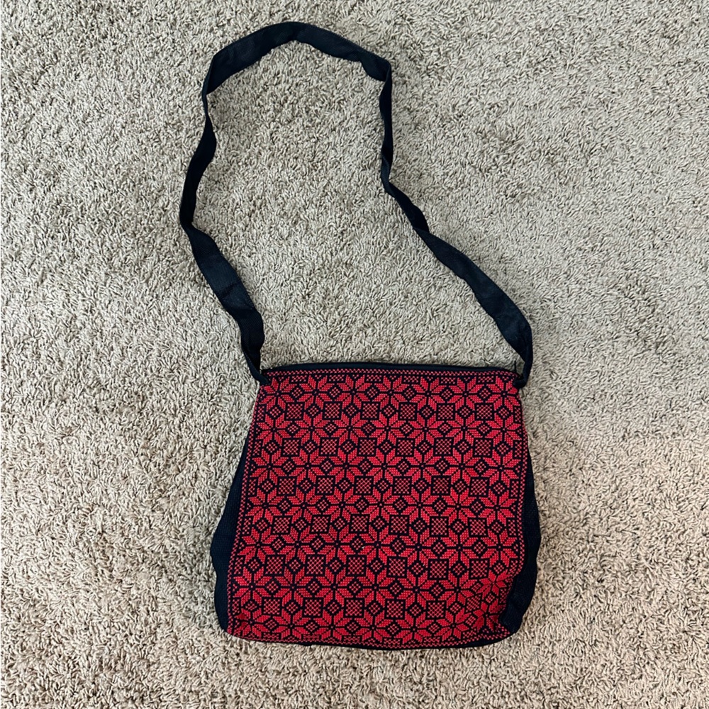 New Palestinian Tatreez Embroidery Red Satchel Bag